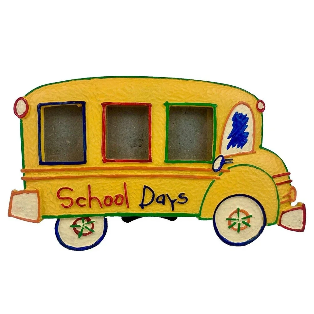 Vintage 1997 Giftco Yellow School Bus Back to School Days Colorful Picture Frame